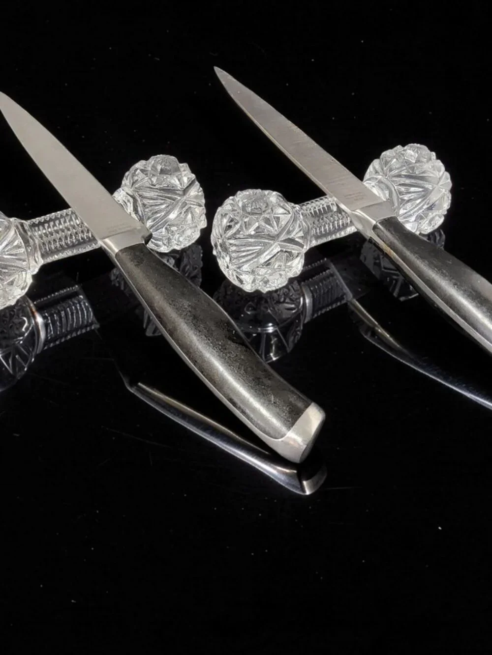 vintage pair of gorham cut lead chrystal barbell knife rest